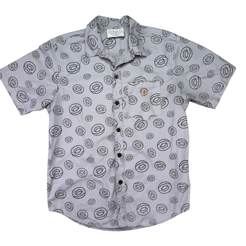 OFWGKTA Odd Future Donut Print Short Sleeve Button Down Shirt Mens Medium NWOT